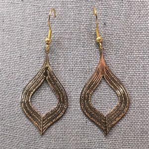 Gold Tone Drop Earrings Teardrop Scroll Design
